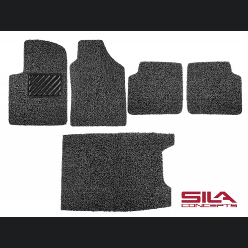FIAT 500 Floor Mats + Cargo Mat - All Weather Rubber - Coiled PVC -Black/ Grey